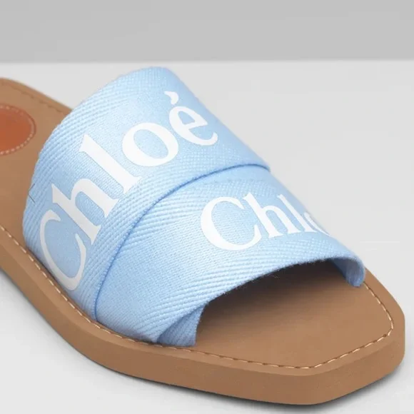 Woody Slides Chloe Woody Flat Mule In Canvas Chloe X High Summer
